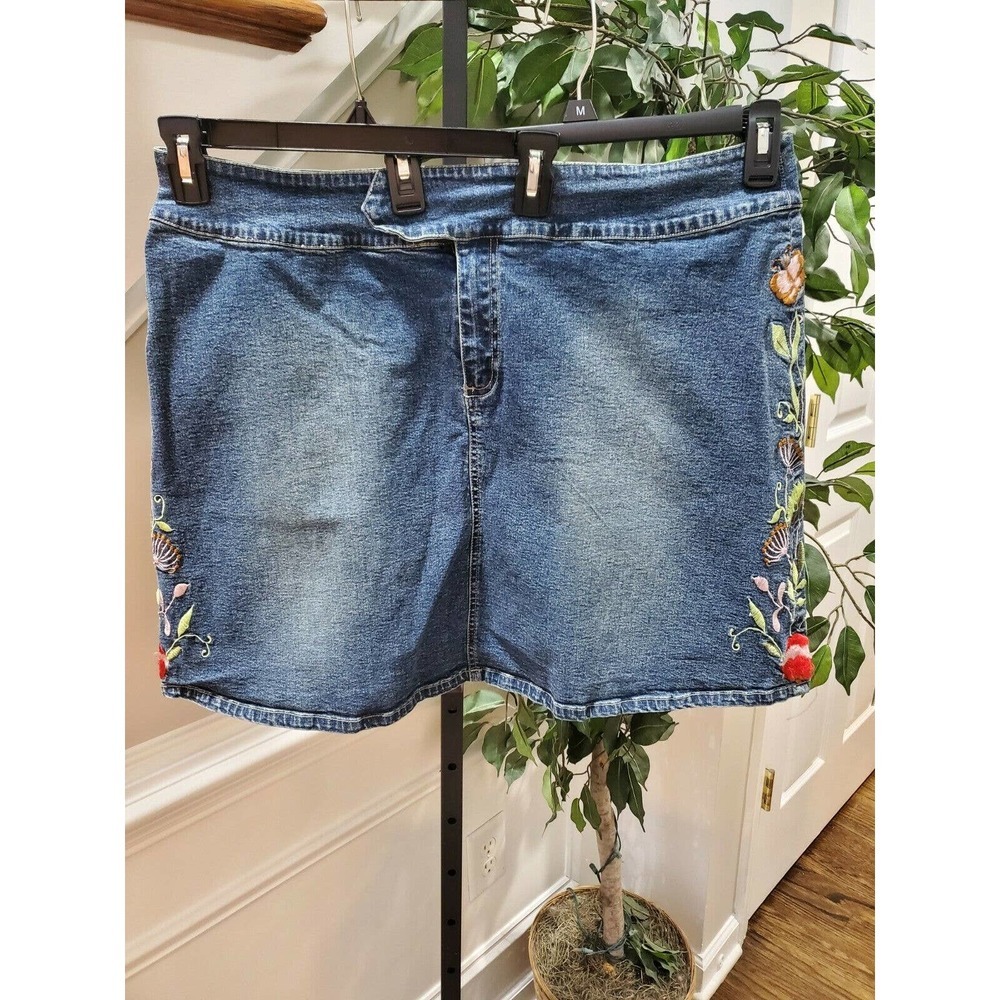 Sunshine Women's Denim Blue Cotton Pull on Pencil Jeans Short Skirt Size 20W